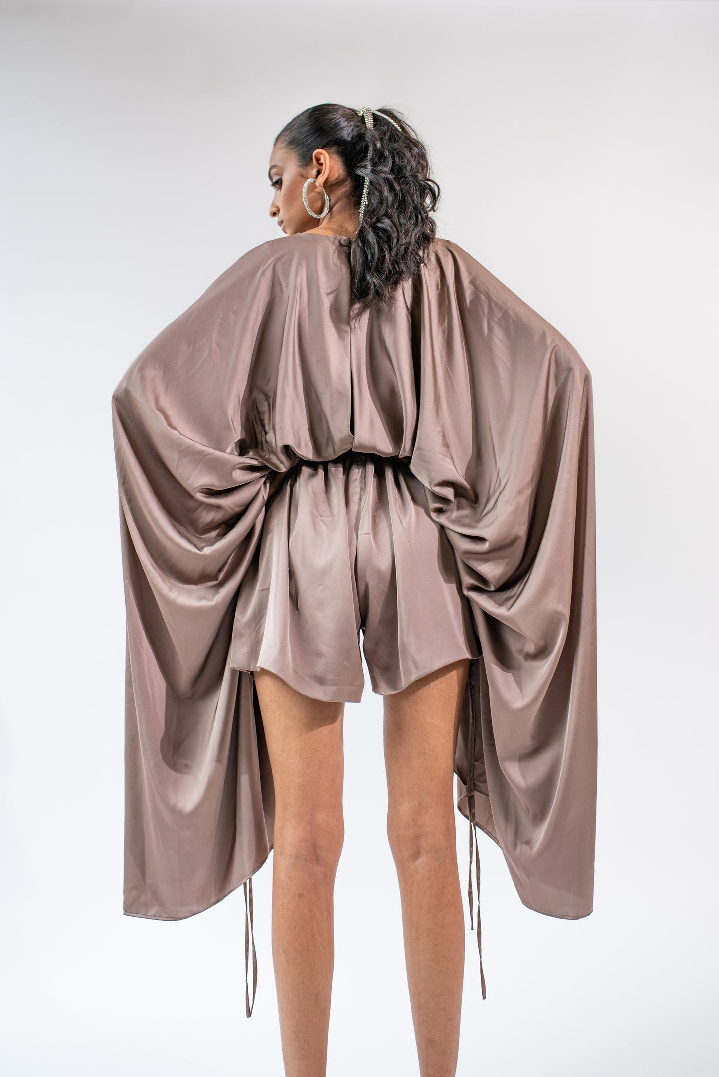 Long-sleeved satin playsuit