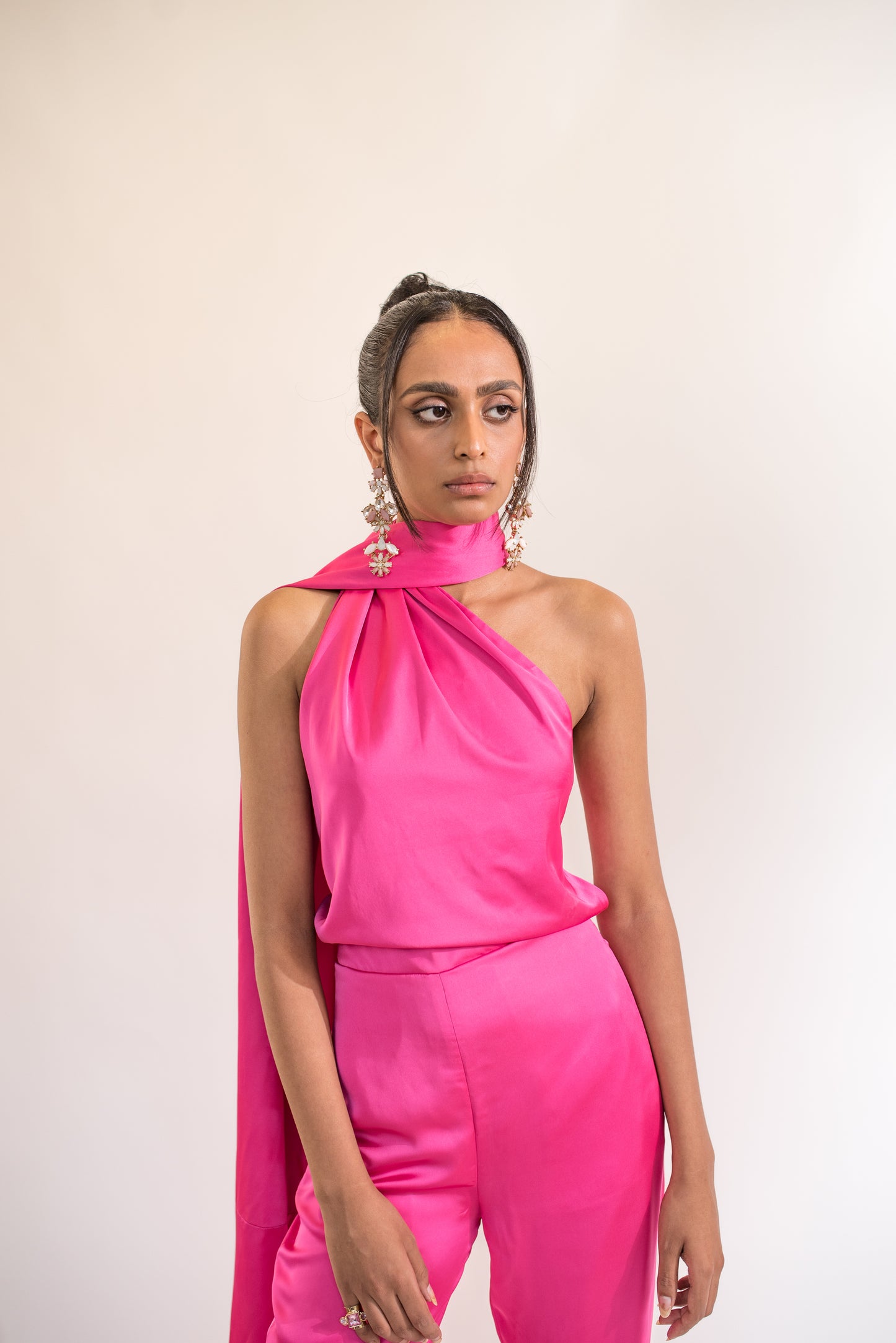 Scarf detail backless satin jumpsuit