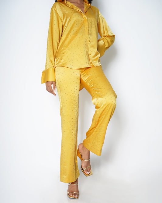 Bejewelled high-waisted flared trousers