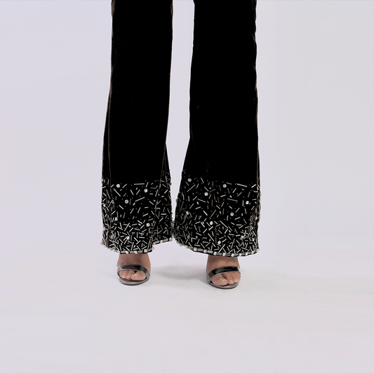 High-waist velvet trousers with embellishments