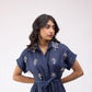 100% linen flared mini dress with embellishments