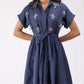 100% linen flared mini dress with embellishments