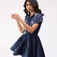 100% linen flared mini dress with embellishments