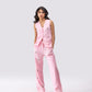 100% linen high-waisted trousers with floral hand-embroidery