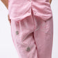 100% linen high-waisted trousers with floral hand-embroidery