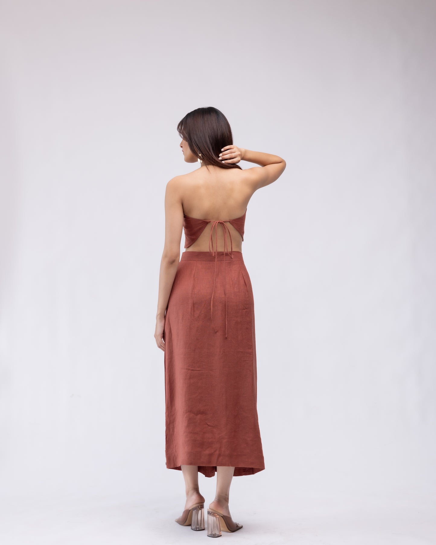 100% linen pleated midi skirt