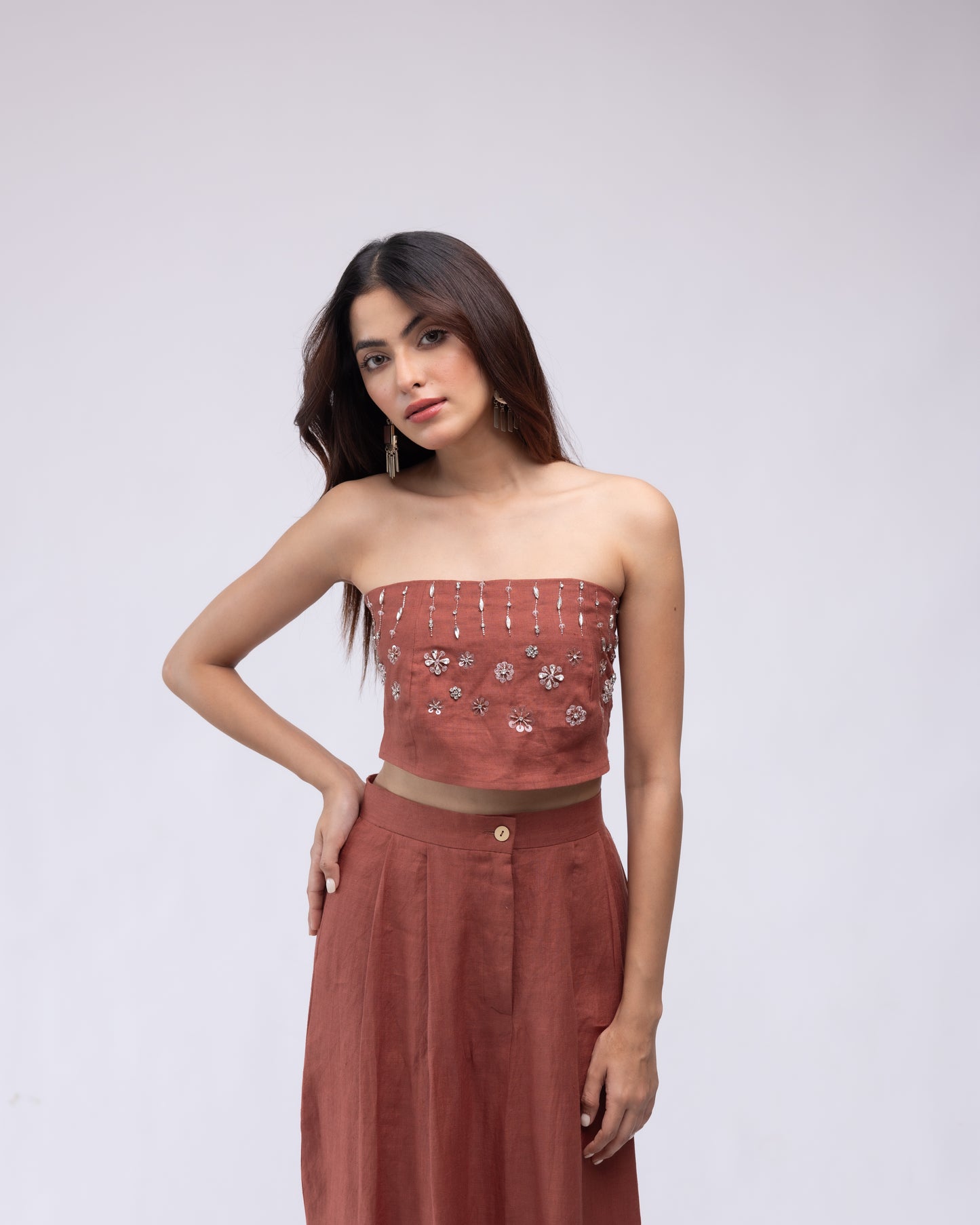 100% linen pleated midi skirt