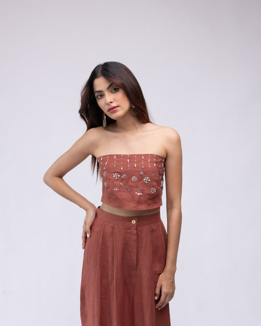 100% linen backless top & pleated midi skirt co-ord