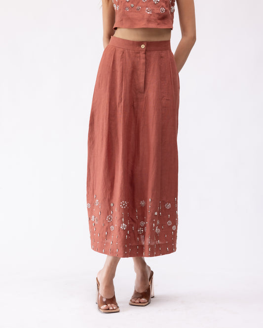 100% linen pleated midi skirt