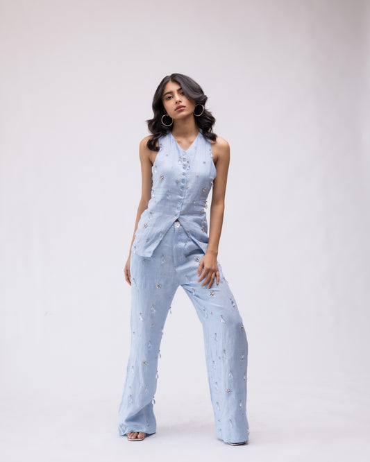 100% linen waistcoat & high-waisted trousers co-ord