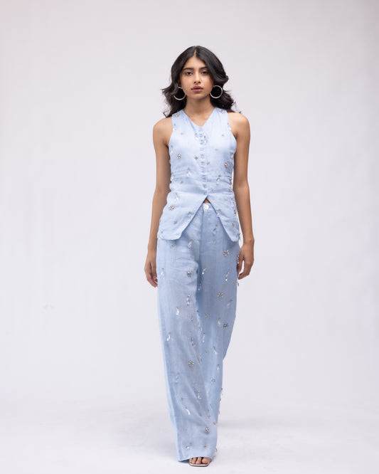 100% linen waistcoat & high-waisted trousers co-ord