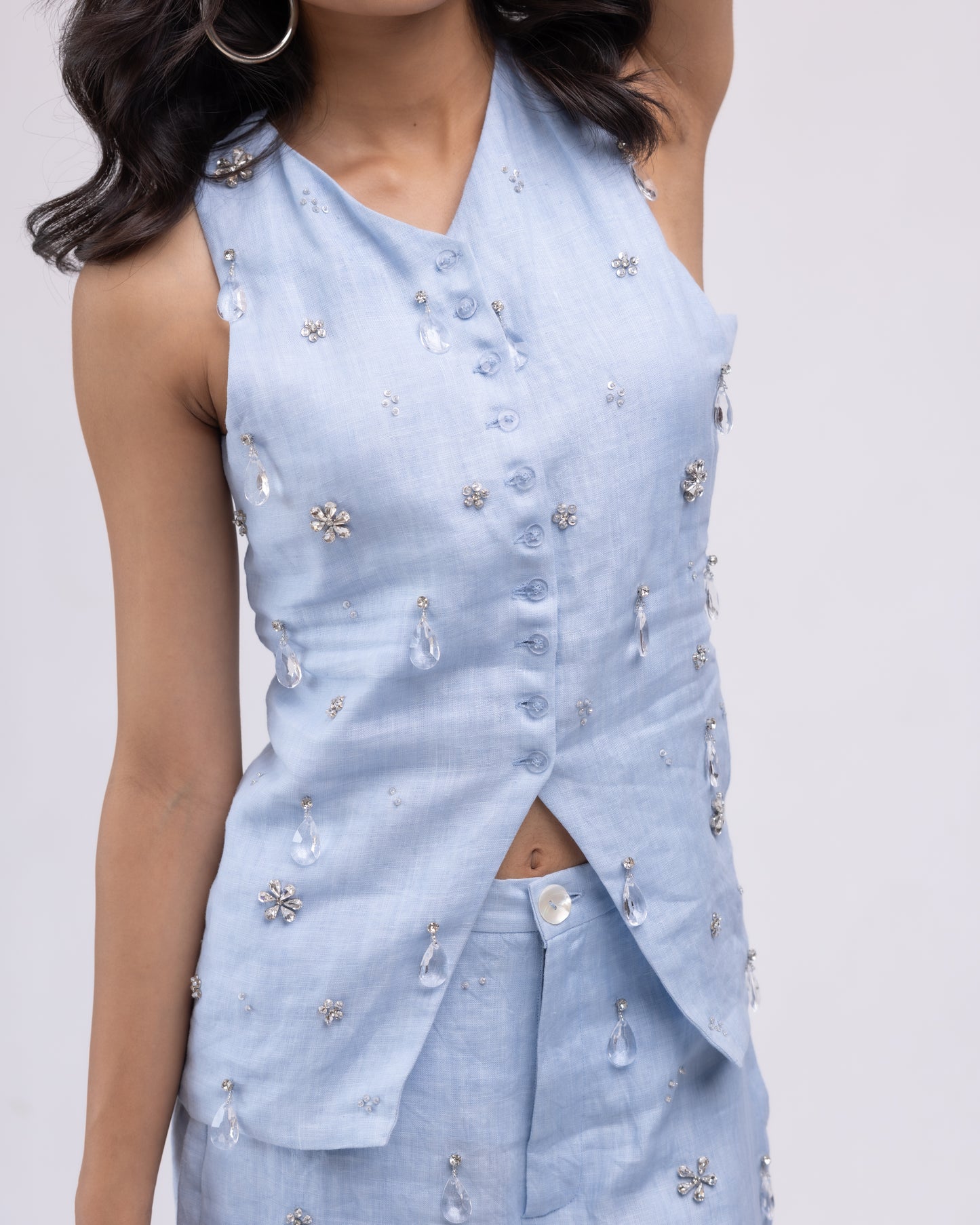 100% linen waistcoat & high-waisted trousers co-ord