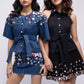 Multi-colour sequinned denim mini skirt
