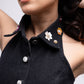 Multi-colour sequinned denim mini dress