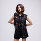 Sleeveless denim jacket with multi-colour embellished hearts