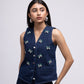 Sleeveless denim waistcoat with embellished butterflies