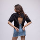 Denim mini skirt with embellished bows