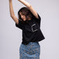Denim mini skirt with embellished bows