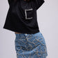 Denim mini skirt with embellished bows