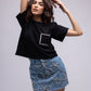 Denim mini skirt with embellished bows