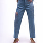 High-waisted ankle-length jeans with multi-colour embellishments