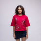 Backless embellished t-shirt with flowers