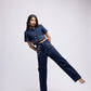 Half-sleeved denim embellished top