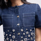 Half-sleeved denim embellished top