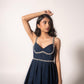 Hand-embellished denim mini dress