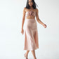 Satin midi skirt with slit