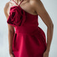 Halter-neck mini dress with flower detail