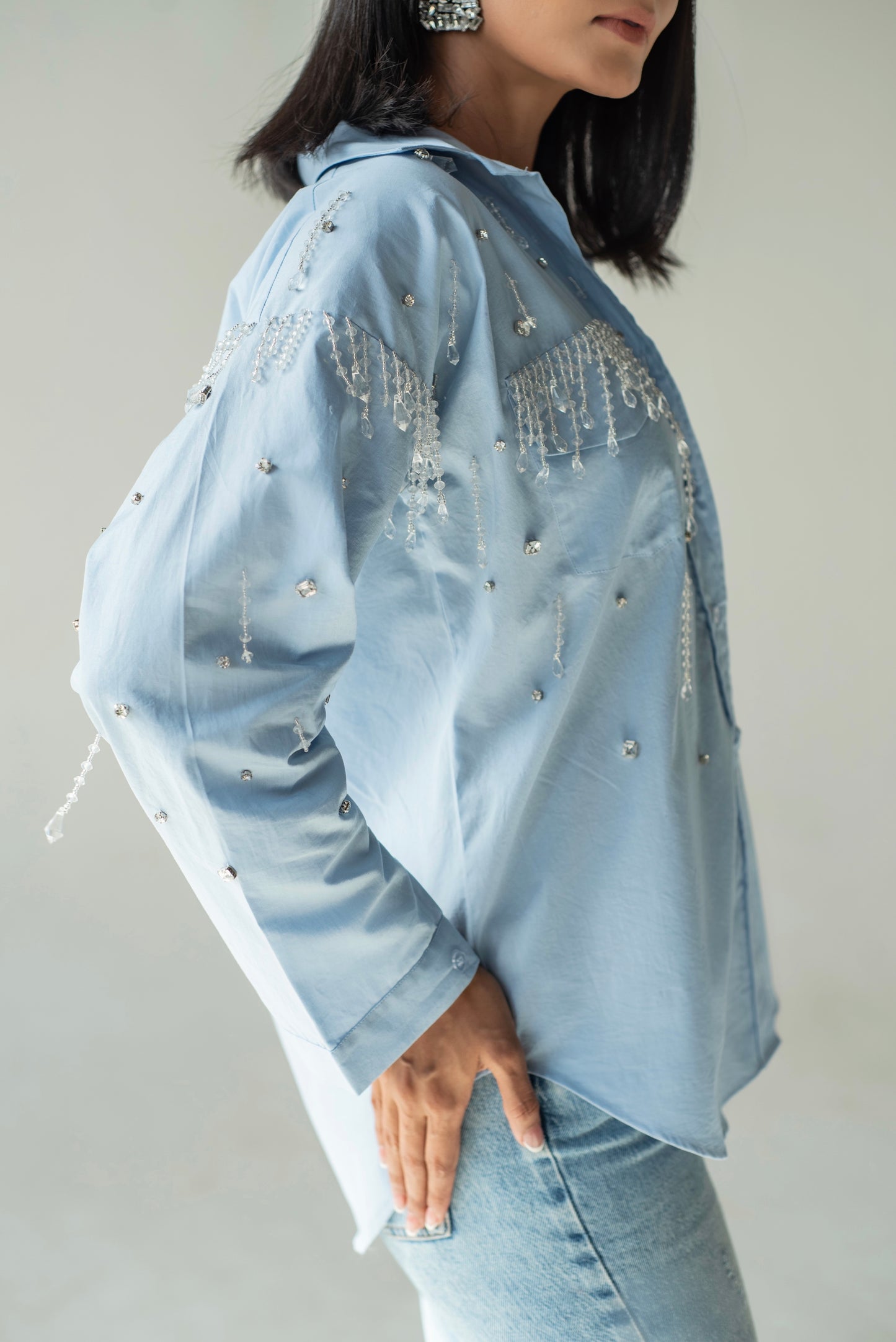 Long-sleeved embellished shirt