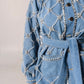 Hand-embellished belted denim jacket