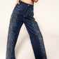 Embellished denim baggy jeans