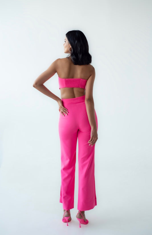 High-waisted embellished trousers with chain detail