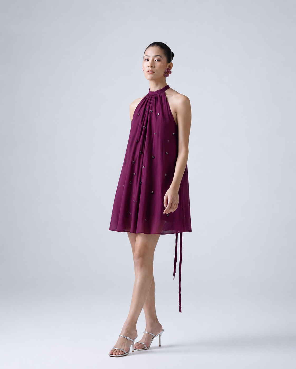 Silk Chiffon Halter-Neck Mini Dress