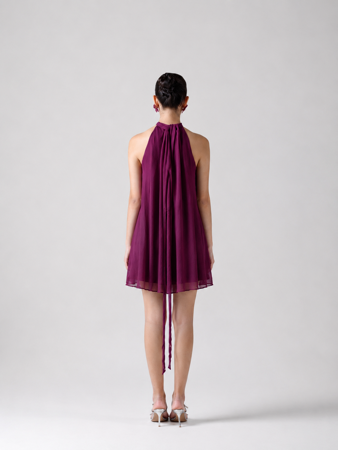 Silk Chiffon Halter-Neck Mini Dress