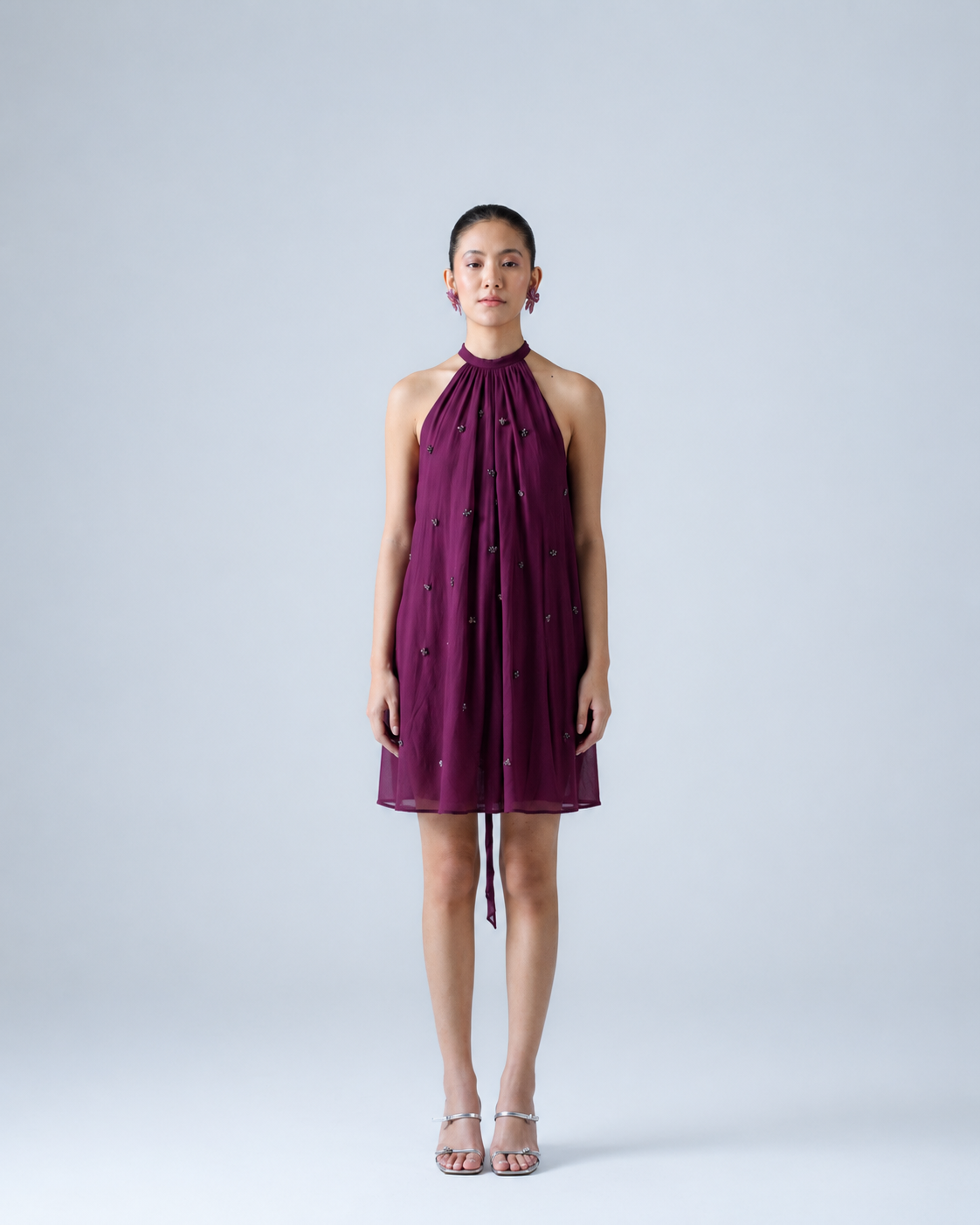 Silk Chiffon Halter-Neck Mini Dress