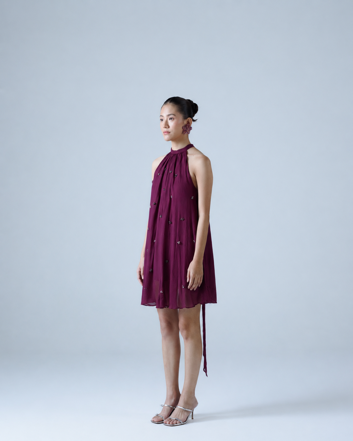 Silk Chiffon Halter-Neck Mini Dress