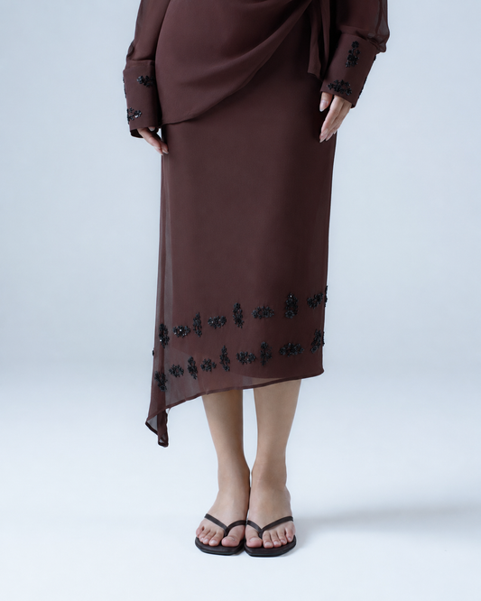Silk chiffon asymmetric midi skirt