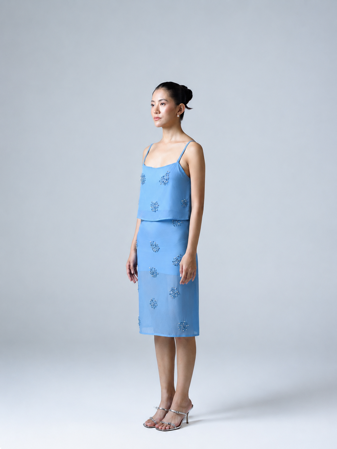 Hand-embellished organza midi skirt