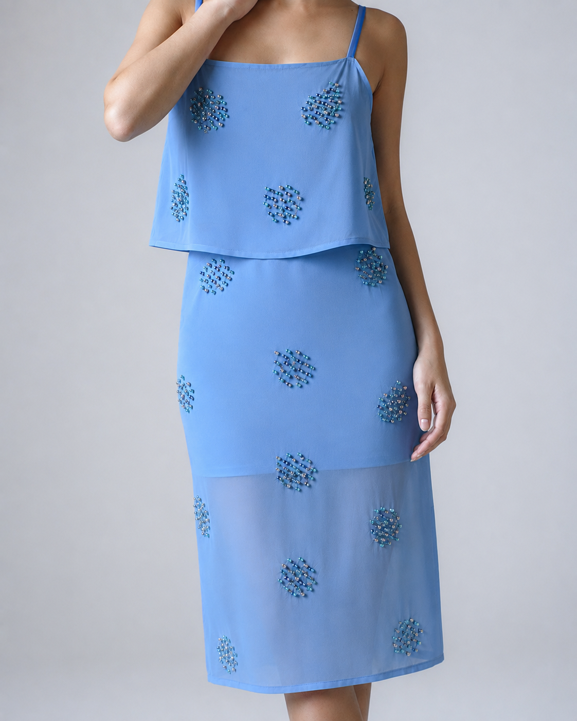 Hand-embellished organza midi skirt