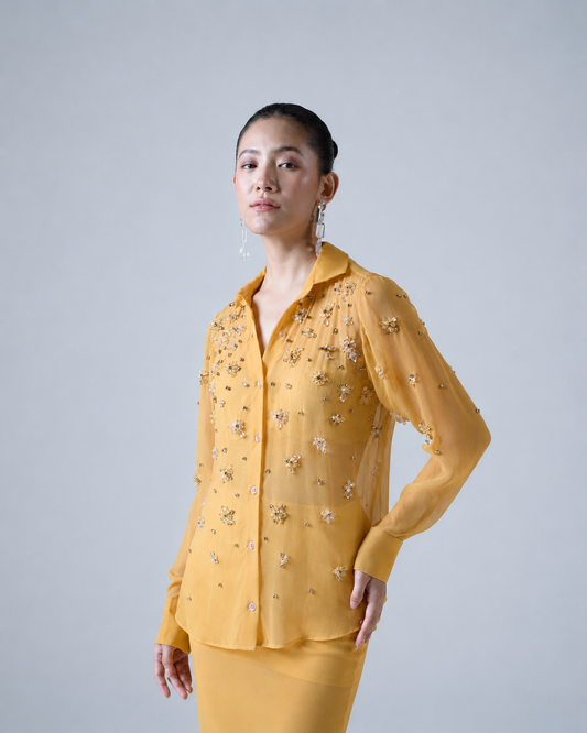 Hand-embellished organza shirt