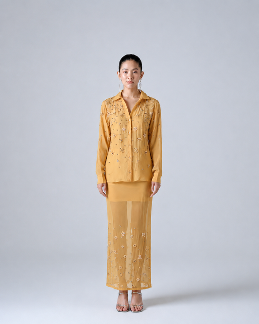 Hand-embellished organza shirt & maxi skirt co-ord