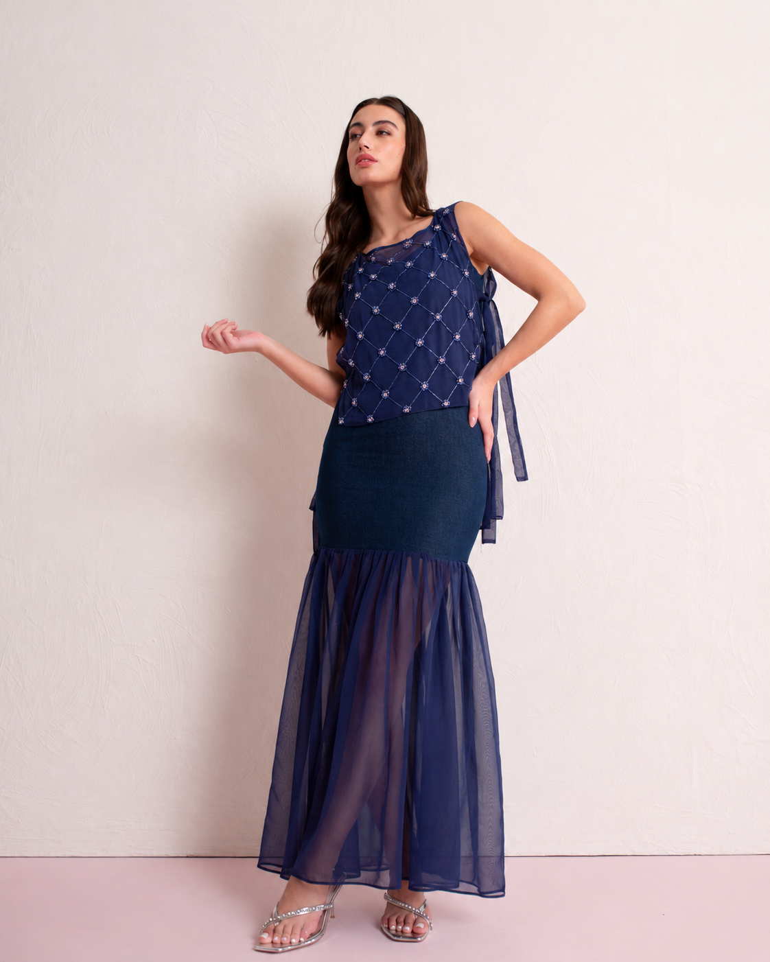 Midnight Veil Organza Vest & Dress Set