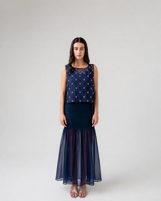Midnight Veil Organza Vest & Dress Set