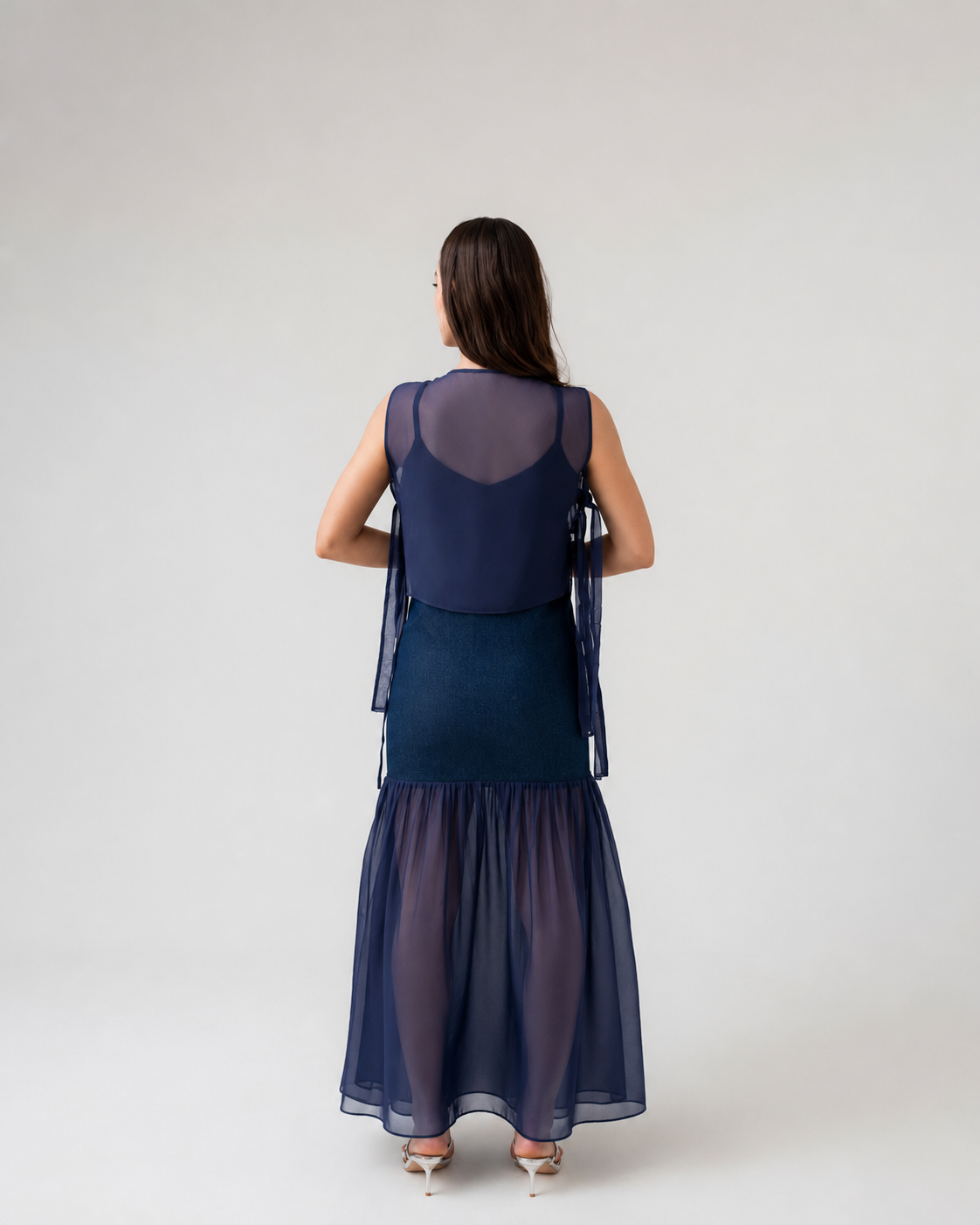 Midnight Veil Organza Vest & Dress Set