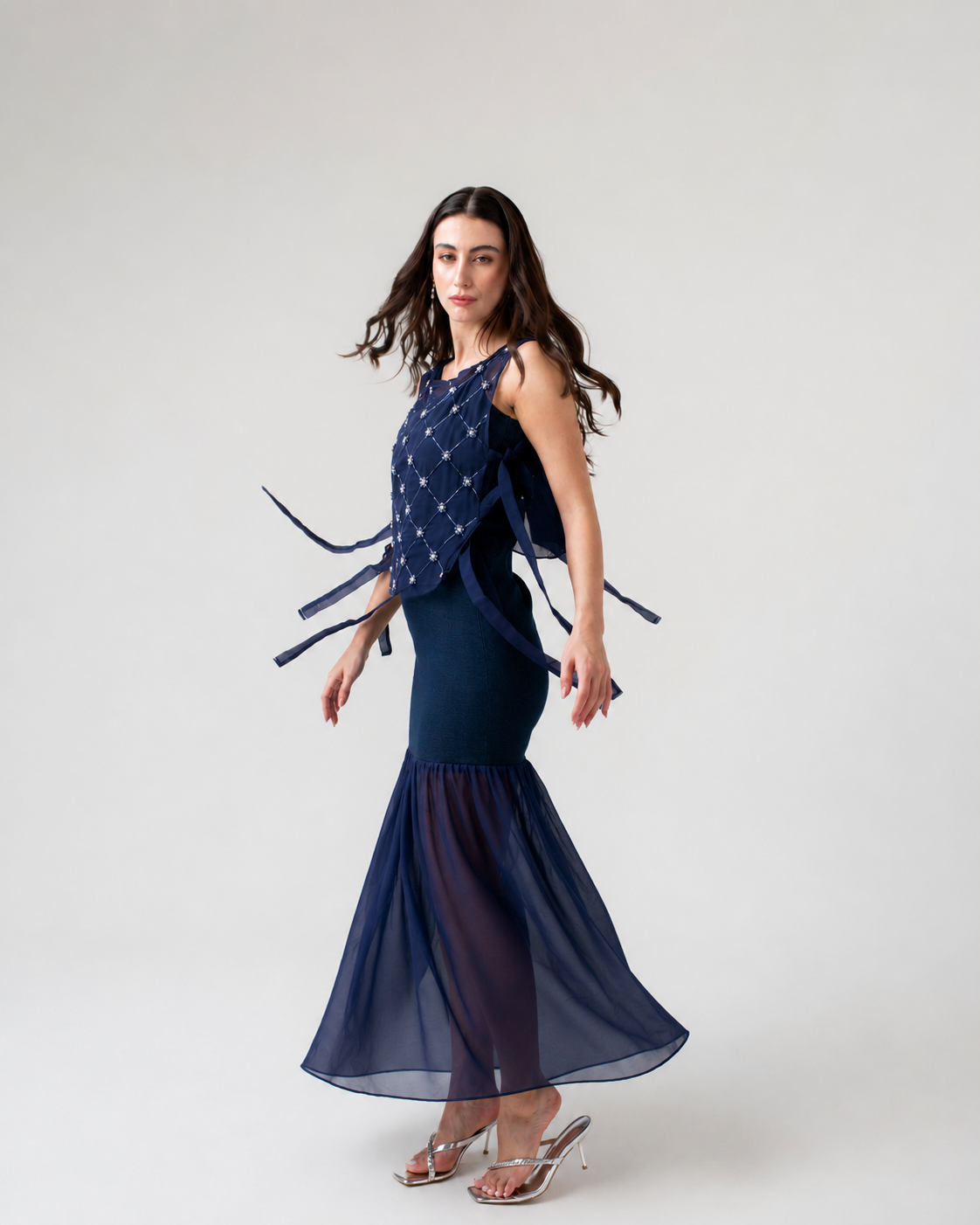 Midnight Veil Organza Vest & Dress Set