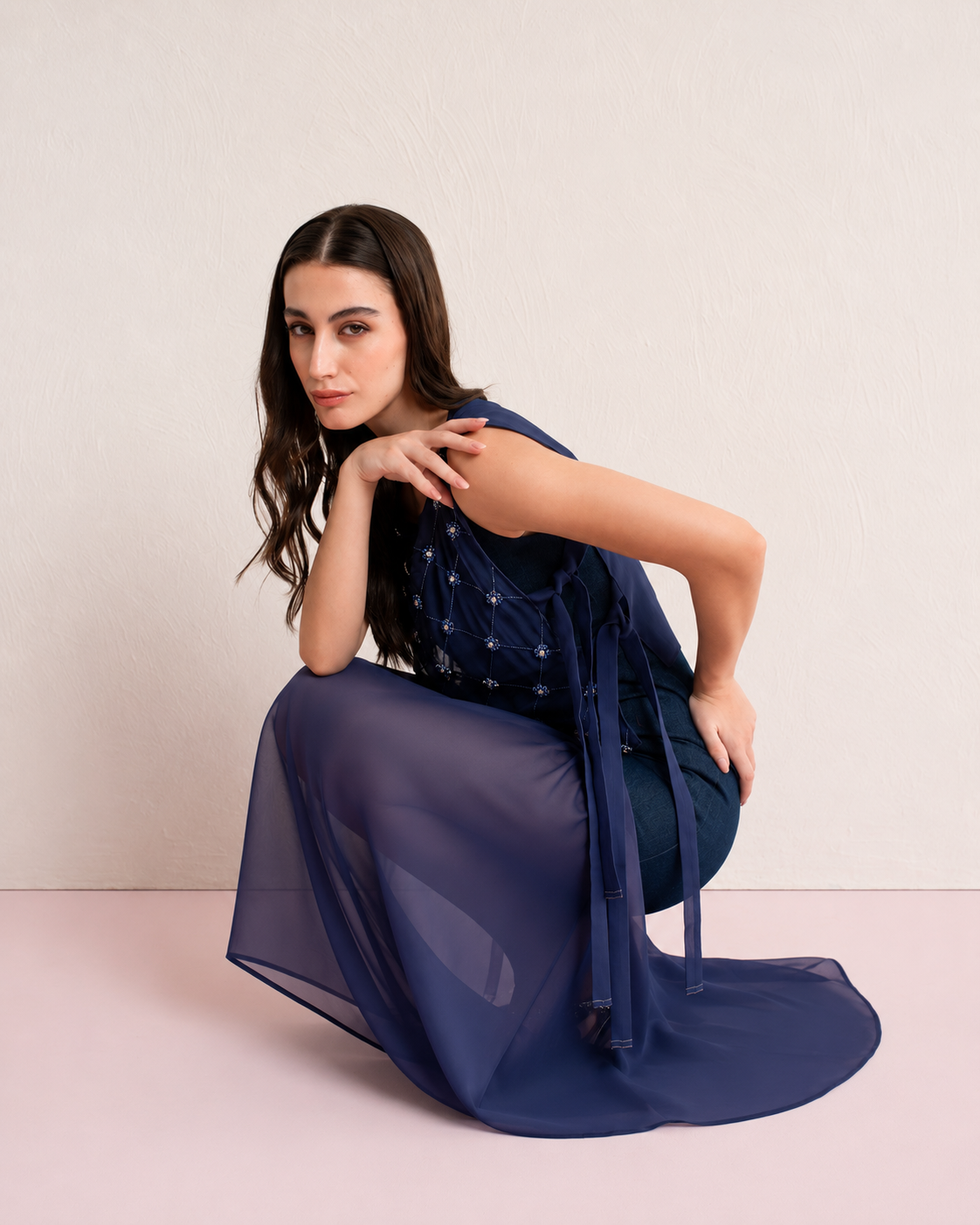 Midnight Veil Organza Vest & Dress Set