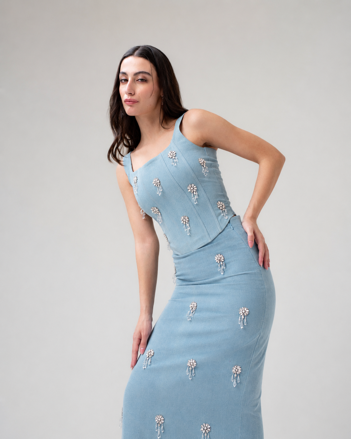 Cascade Crystal Denim Corset